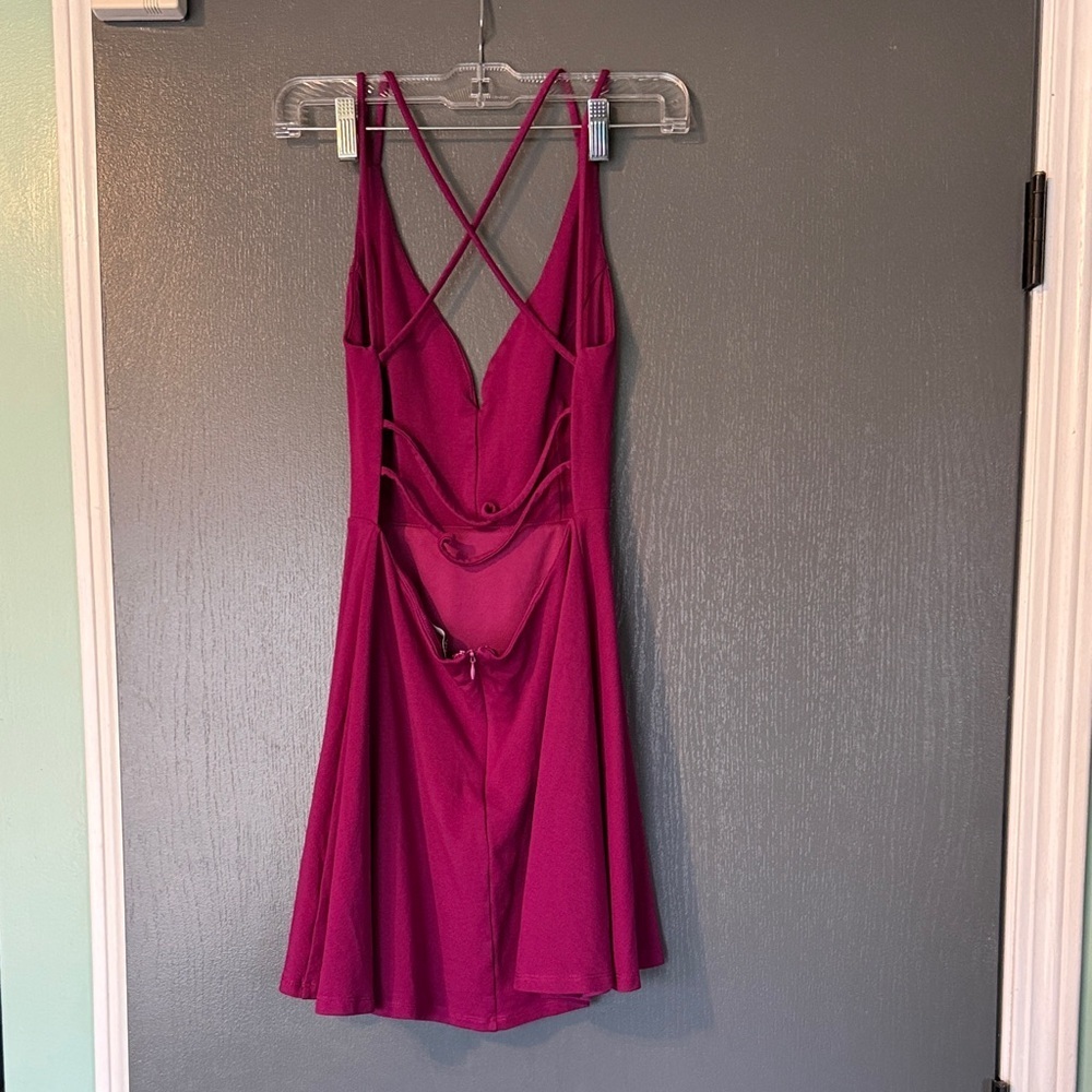 Lulu's Berry V-Neck Fit & Flare Mini Dress - Picture 5 of 5